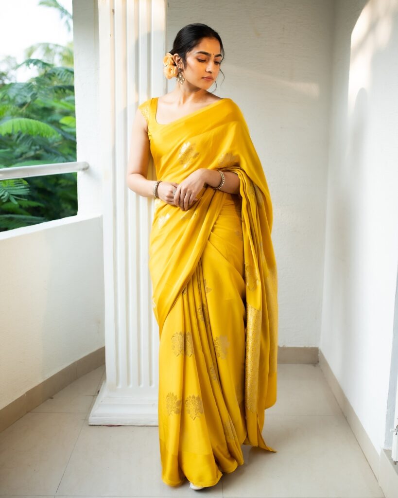Rukmini Vasanth yellow saree