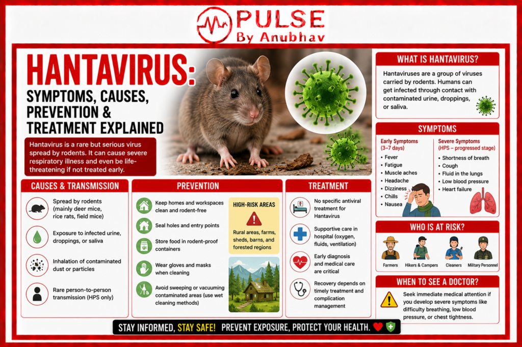 Hantavirus symptoms
Hantavirus treatment
Hantavirus Prevention
Hantavirus cases in India
How is hantavirus spread from person to person
How does hantavirus spread
Hantavirus map
Hantavirus cases in world
Henta Virus symptoms, Rodent virus infection, Hantavirus treatment medicine, Ribavirin uses, Hantavirus pulmonary syndrome, Rat virus symptoms, Viral infection from rodents, HFRS disease explained, Lung infection caused by rodents, Hantavirus prevention tips, Rare viral diseases, Rodent-borne disease symptoms, Dangerous virus spread by rats, Kidney complications viral infection, Pulse by Anubhav health updates