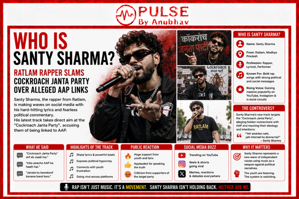 santy sharma news
santy sharma
rapper santy sharma cockroach janta party
santy sharma news
who is santy sharma
santy sharma rapper
santy sharma cockroach janta party
cockroach janta party controversy
santy sharma instagram post
ratlam rapper santy sharma
santy sharma latest news
cockroach janta party founder
abhijeet dipke news
santy sharma statement
santy sharma housefull 5
santy sharma reborn album
desi hip hop news india
viral political trends india
gen z internet trends india
online propaganda india
indian rapper viral news
santy sharma badshah controversy
pulse by anubhav