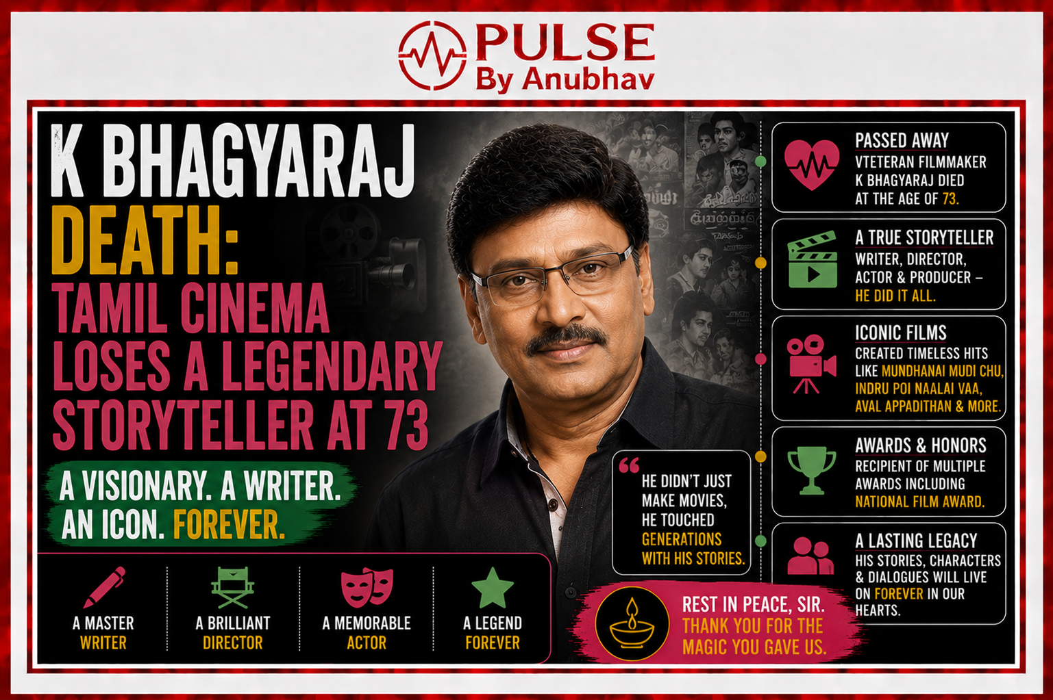 Bhagyaraj first wife K Bhagyaraj caste Bhagyaraj first movie as director Bhagyaraj assistant directors list Bhagyaraj movies Tamil list Poornima Bhagyaraj Bhagyaraj first movie as actor Bhagyaraj old Movies list