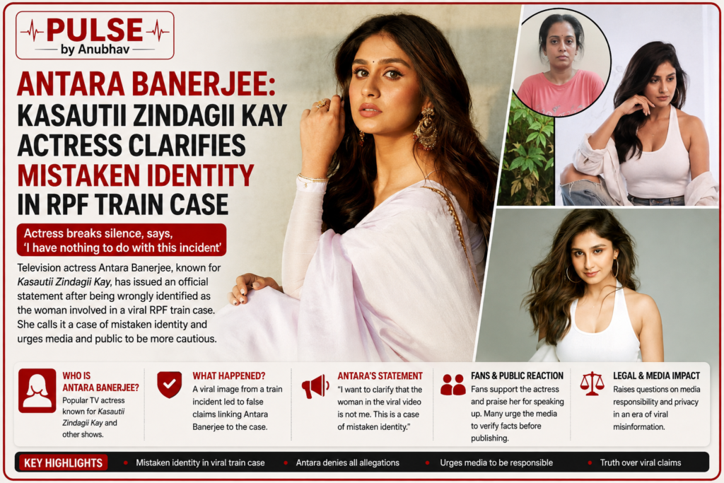 Antarra Banerjee RPF case · Antarra Banerjee mistaken identity · Antarra Banerjee not named in FIR · Is Antarra Banerjee arrested? · Antara Soham Banerjee RPF case · Antarra Banerjee Kasautii Zindagii Kay · Antarra Banerjee clarification on train arrest case · Antarra Banerjee interview on mistaken identity